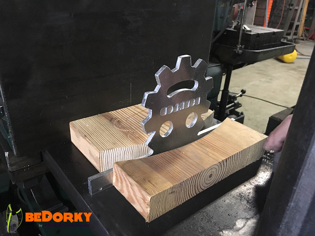 Bending the Dorkbot Logo with Hydraulic Press for Lower Front of Dorkpod