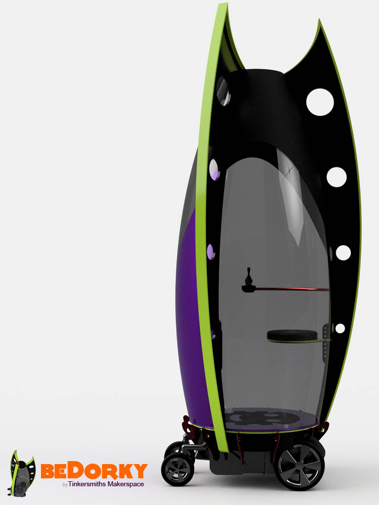 Dorkpod with smoke polycarbonate and metal flake purple formed shell. Lime Gree T-Fins